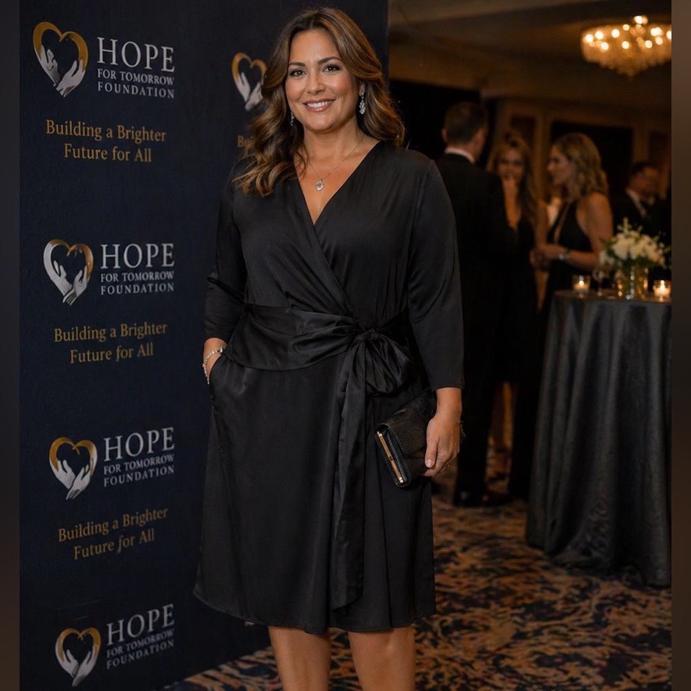 Lauren Ralph Lauren Black Satin-Waist Wrap Dress